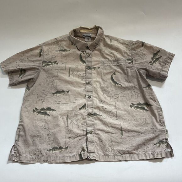 VINTAGE Columbia River Lodge Shirt Mens 2XL Trout Fish Button Up Short Sleeve - Picture 1 of 9
